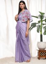 Chiffon Lavender Party Wear Embroidery Work Ready To Wear Saree